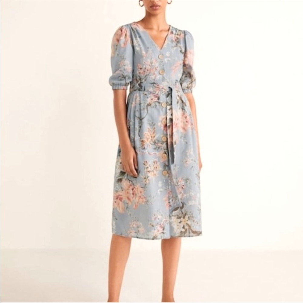 Mango Midi Vneck Button Down Floral Dress - Picture 1 of 5